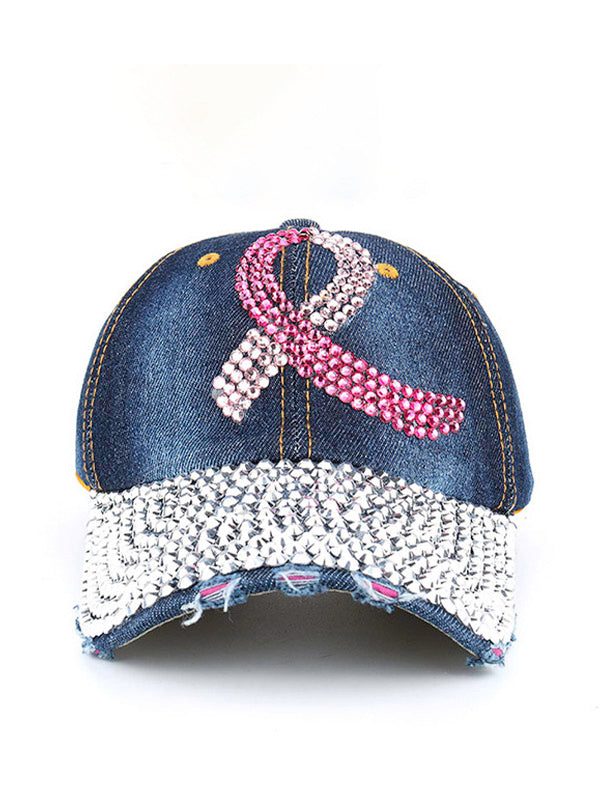Pink Ribbon Denim Cotton Dot Drill Baseball Cap