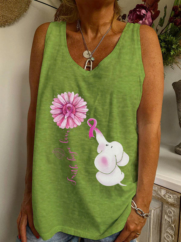 Faith Hope Love Pink Ribbon Elephant Graphic V-neck Loose Tank