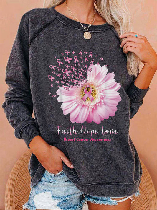 Faith Hope Love Breast Cancer Awareness Washed Sweatshirt