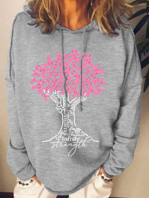 Pink Ribbon Tree Graphic Hoodie