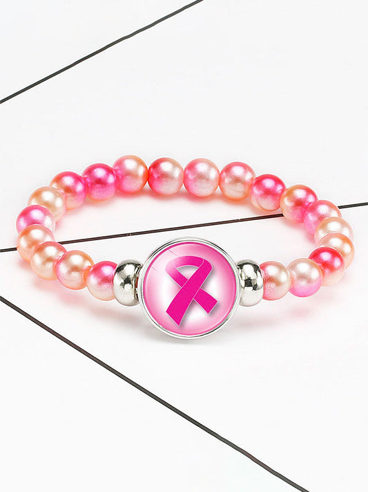 Breast Cancer Awareness Elastic Cord Beaded Bracelet