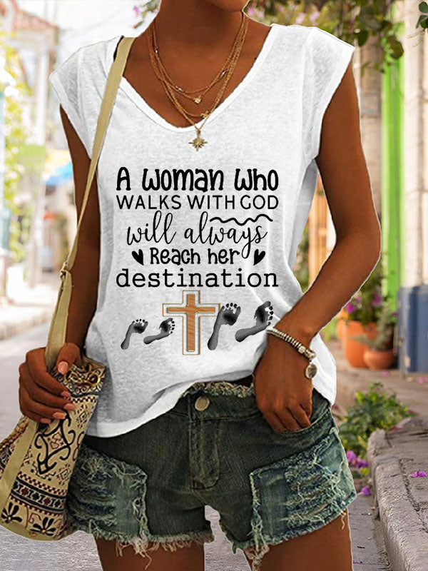 A Woman Who Walks With God Will Always Reach Her Destination Cap Sleeve T-Shirt