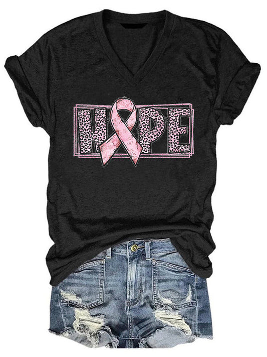 Hope Pink Ribbon Graphic V-neck T-shirt