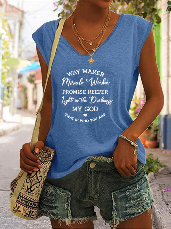 Way Maker Miracle Worker Promise Keeper Cap Sleeve T-Shirt