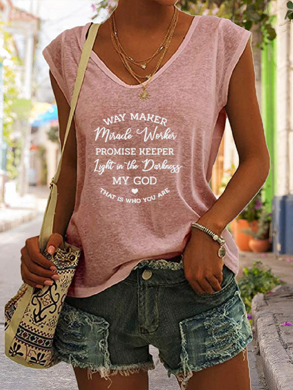 Way Maker Miracle Worker Promise Keeper Cap Sleeve T-Shirt