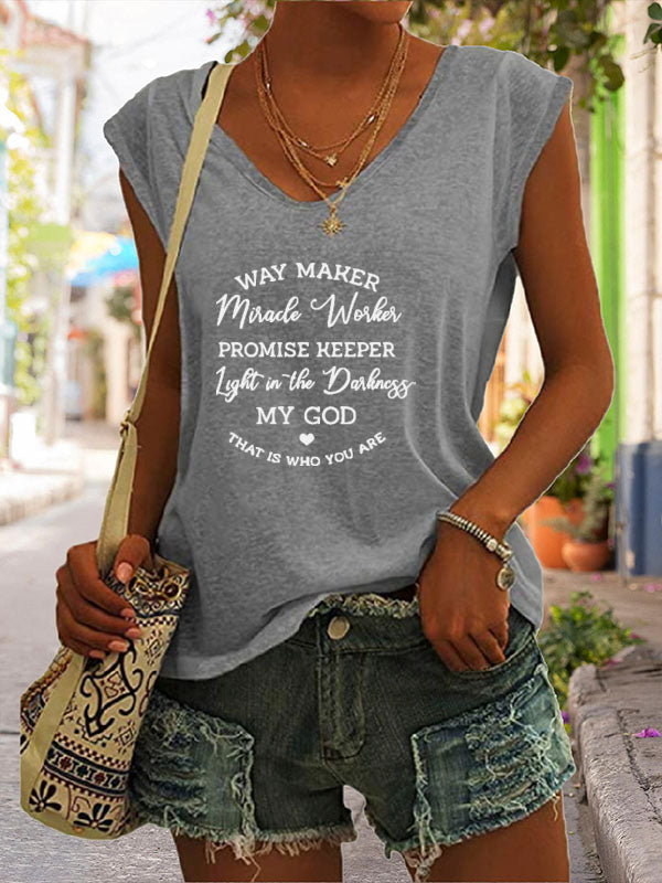 Way Maker Miracle Worker Promise Keeper Cap Sleeve T-Shirt