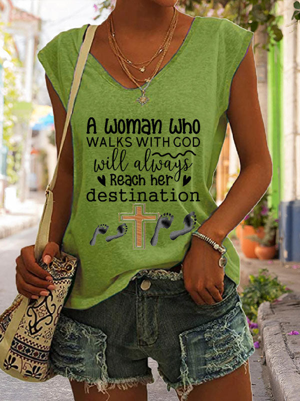 A Woman Who Walks With God Will Always Reach Her Destination Cap Sleeve T-Shirt