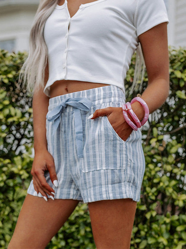 Women's Drawstring Striped Casual Shorts