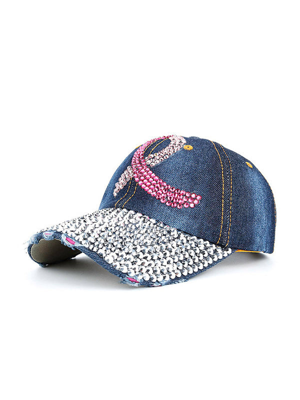 Pink Ribbon Denim Cotton Dot Drill Baseball Cap
