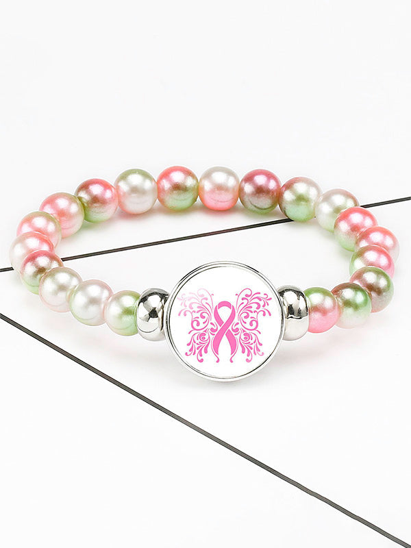 Breast Cancer Awareness Elastic Cord Beaded Bracelet