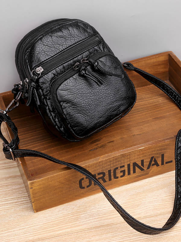 Vintage Washed Multilayer Leather Crossbody Bag