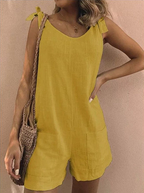 Women's Cotton Overalls Casual Sleeveless Shorts Romper Jumpsuit