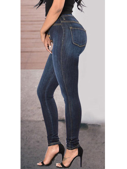 High Rise Exposed Buttons Slim Jeans