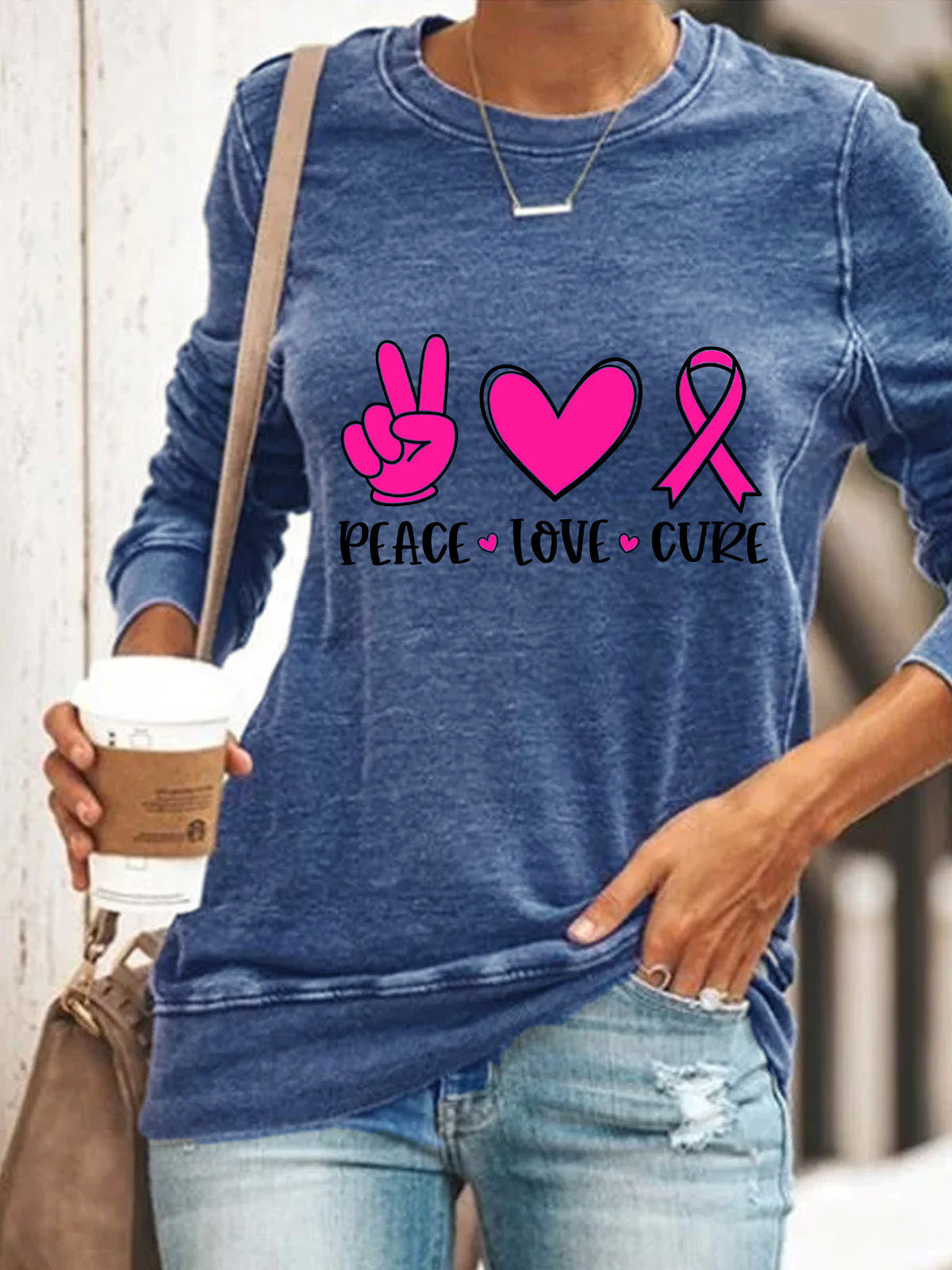 Peace Love Cure Pink Ribbon Sweatshirt