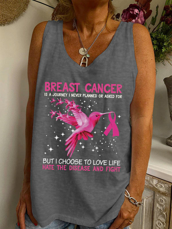 Hummingbird Breast Cancer is a Journey I Never Planned V-neck Loose Tank