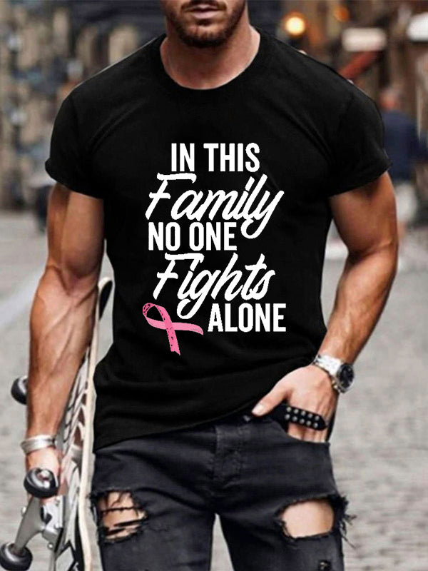 In This Family No One Fights Alone Pink Ribbon Mens Classic T-shirt