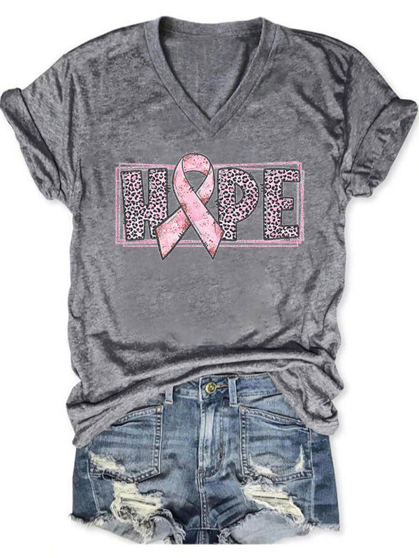 Hope Pink Ribbon Graphic V-neck T-shirt