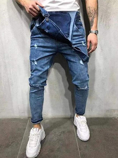 Men's Casual Strap Button Washed Overalls