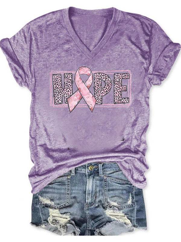 Hope Pink Ribbon Graphic V-neck T-shirt