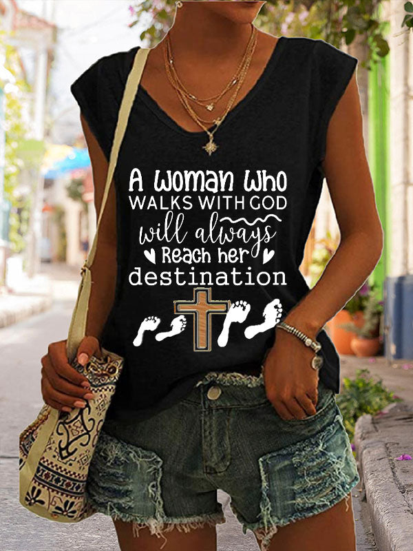 A Woman Who Walks With God Will Always Reach Her Destination Cap Sleeve T-Shirt