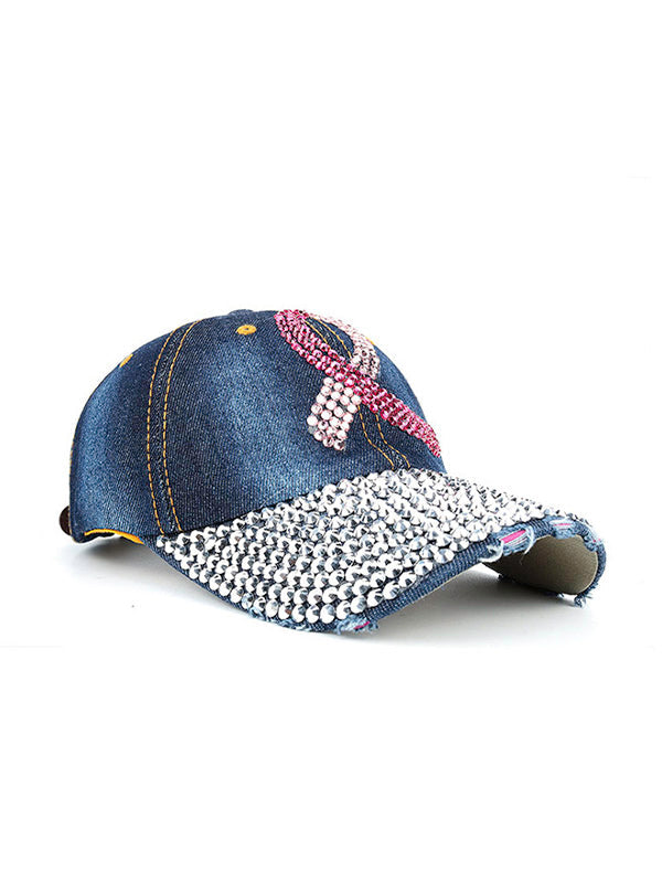 Pink Ribbon Denim Cotton Dot Drill Baseball Cap