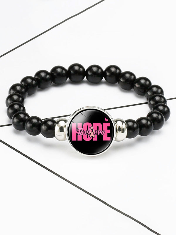 Breast Cancer Awareness Elastic Cord Beaded Bracelet