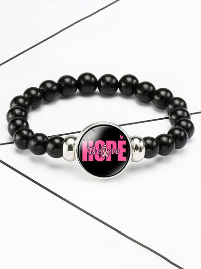 Breast Cancer Awareness Elastic Cord Beaded Bracelet
