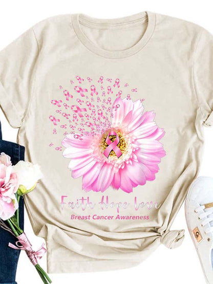 Faith Hope Love Breast Cancer Awareness Graphic Tee