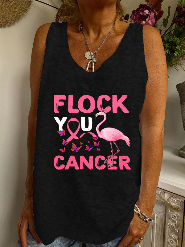 Flock You Cancer Flamingo Graphic V-neck Loose Tank