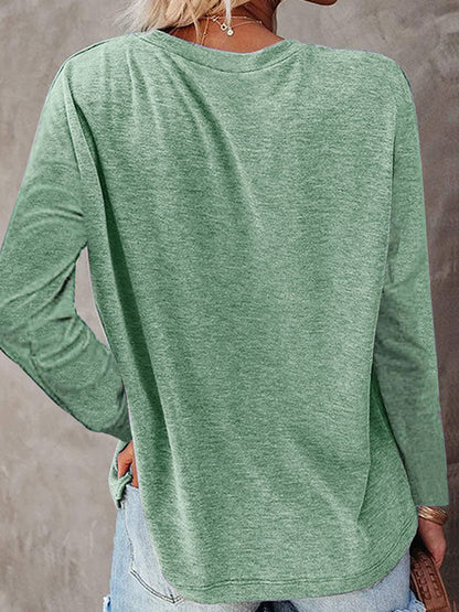 Round Neck Pocket Split T-shirt