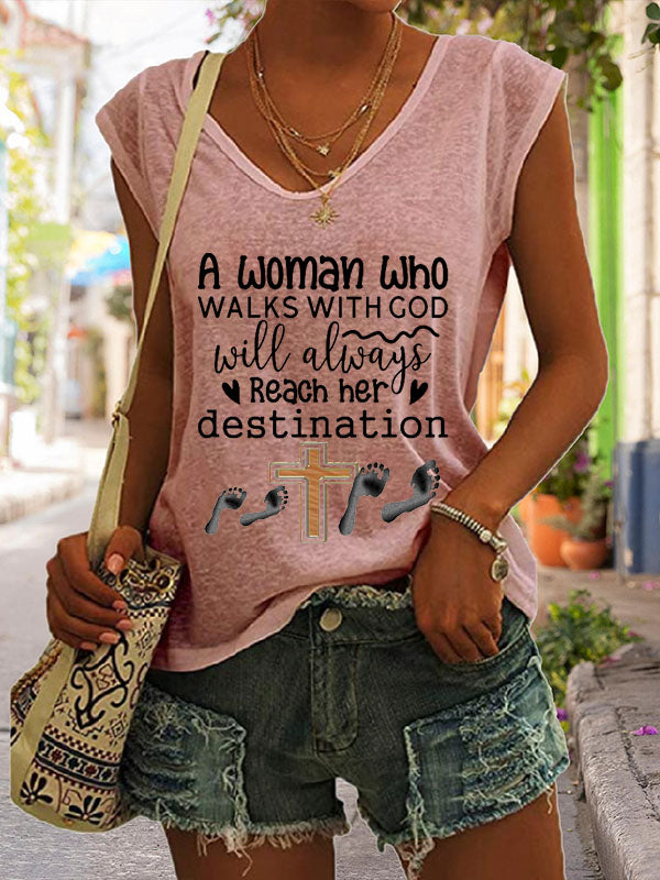 A Woman Who Walks With God Will Always Reach Her Destination Cap Sleeve T-Shirt