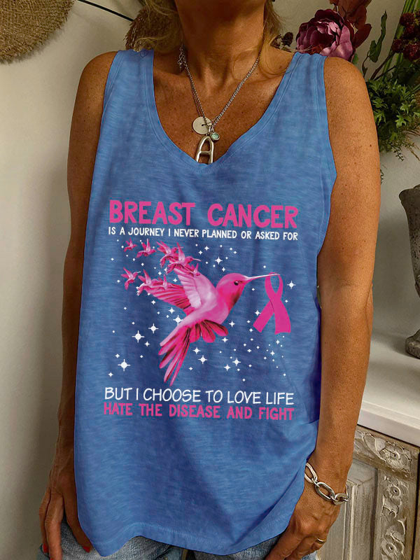 Hummingbird Breast Cancer is a Journey I Never Planned V-neck Loose Tank