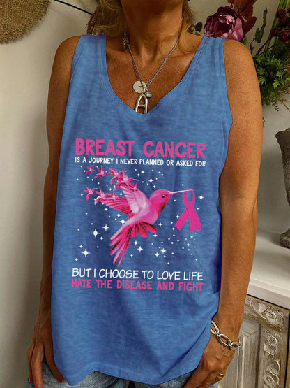 Hummingbird Breast Cancer is a Journey I Never Planned V-neck Loose Tank
