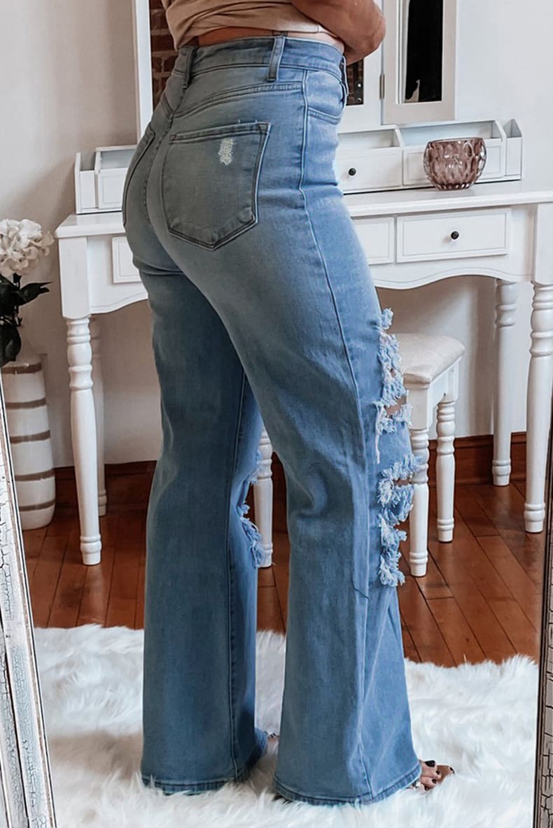 High Rise Ripped Straight Jeans