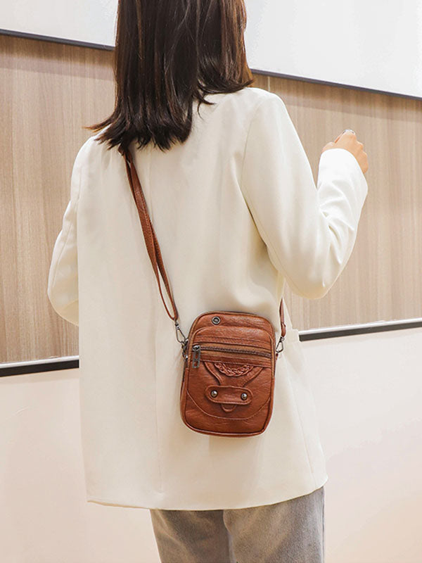 Vintage Studded Washed Leather Crossbody Bag