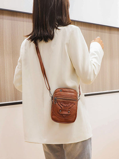 Vintage Studded Washed Leather Crossbody Bag