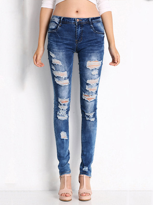 Stretch Denim Ripped Skinny Jeans