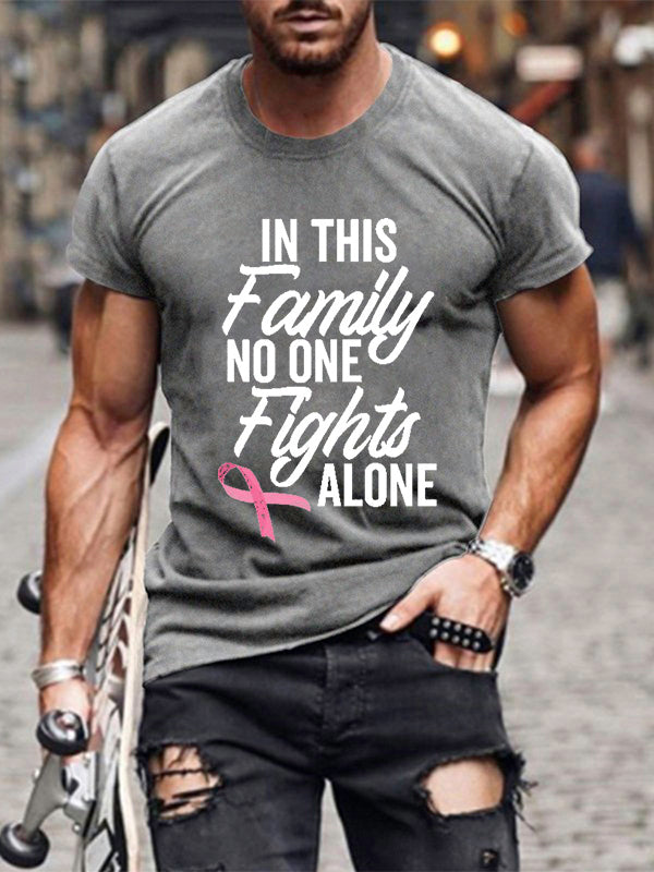 In This Family No One Fights Alone Pink Ribbon Mens Classic T-shirt