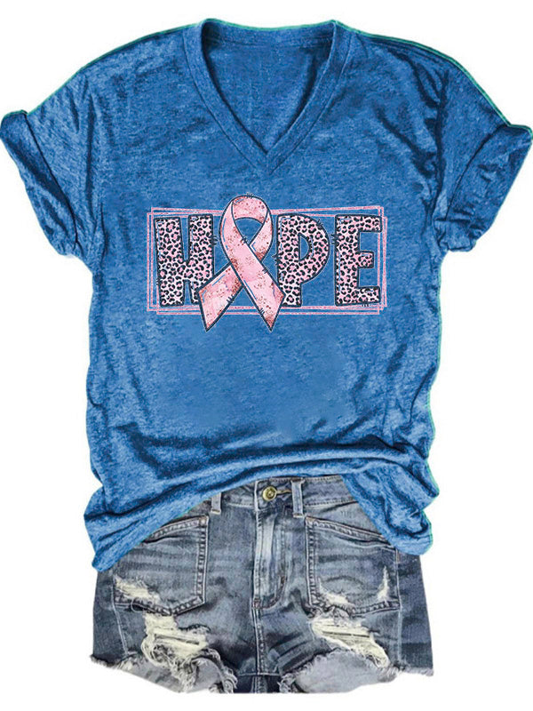 Hope Pink Ribbon Graphic V-neck T-shirt