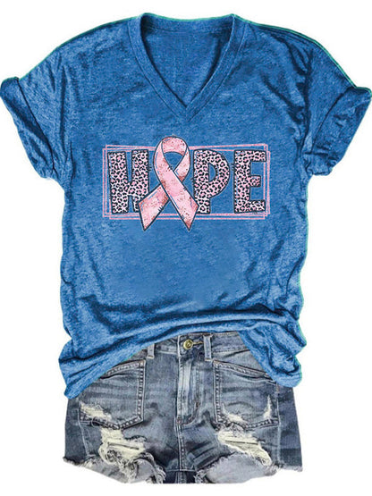 Hope Pink Ribbon Graphic V-neck T-shirt