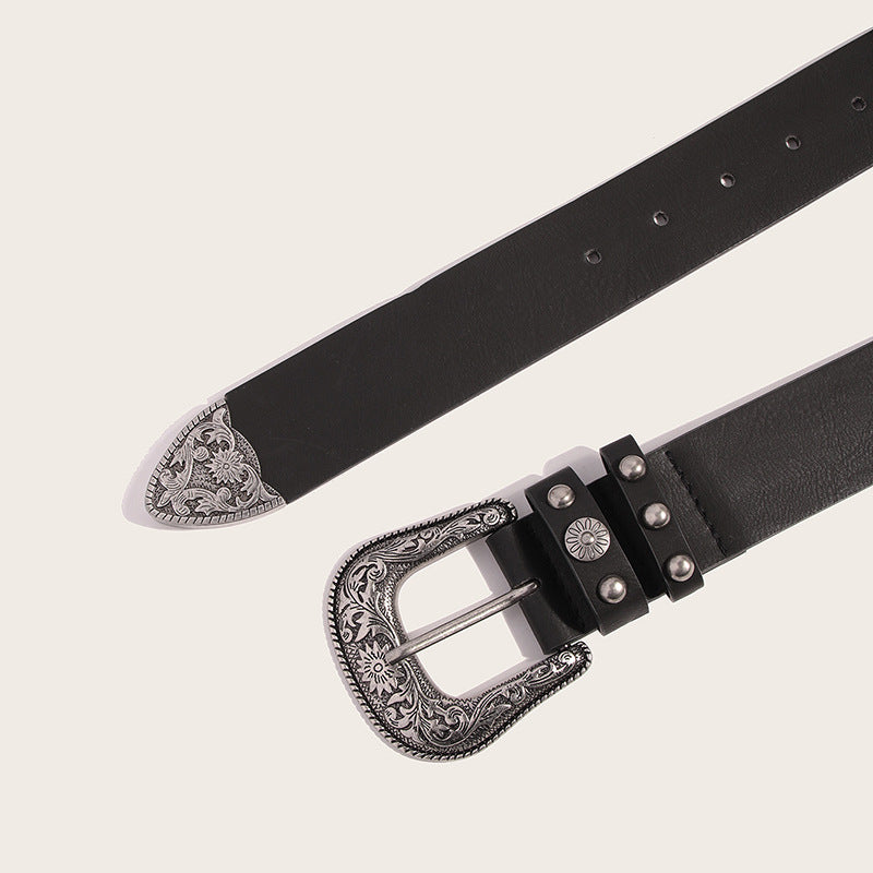 Vintage Engraved Double Loops Western Belt