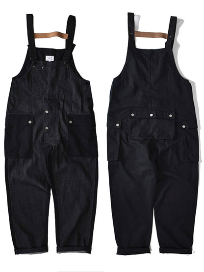 Baggy Denim Overalls with Color Matching Pocket