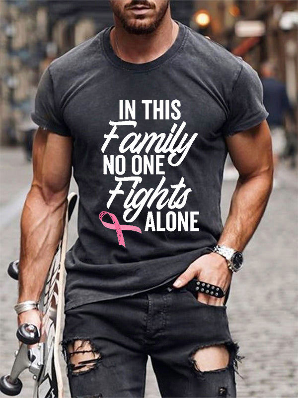 In This Family No One Fights Alone Pink Ribbon Mens Classic T-shirt