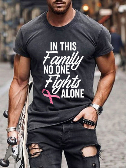 In This Family No One Fights Alone Pink Ribbon Mens Classic T-shirt