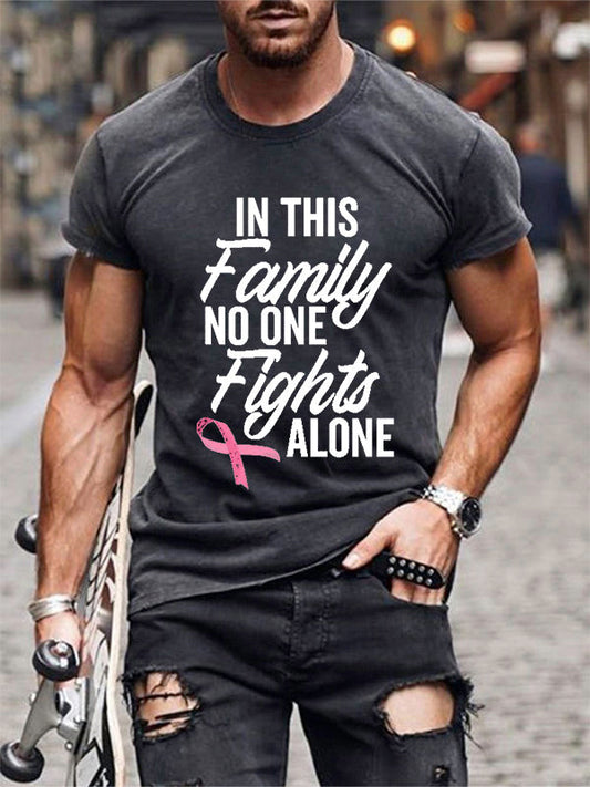 In This Family No One Fights Alone Pink Ribbon Mens Classic T-shirt