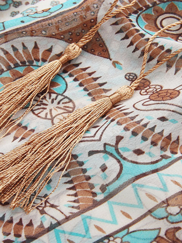 Fringed Chiffon Printed Long Dress