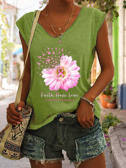 Faith Hope Love Breast Cancer Awareness Graphic Cap Sleeve T-Shirt
