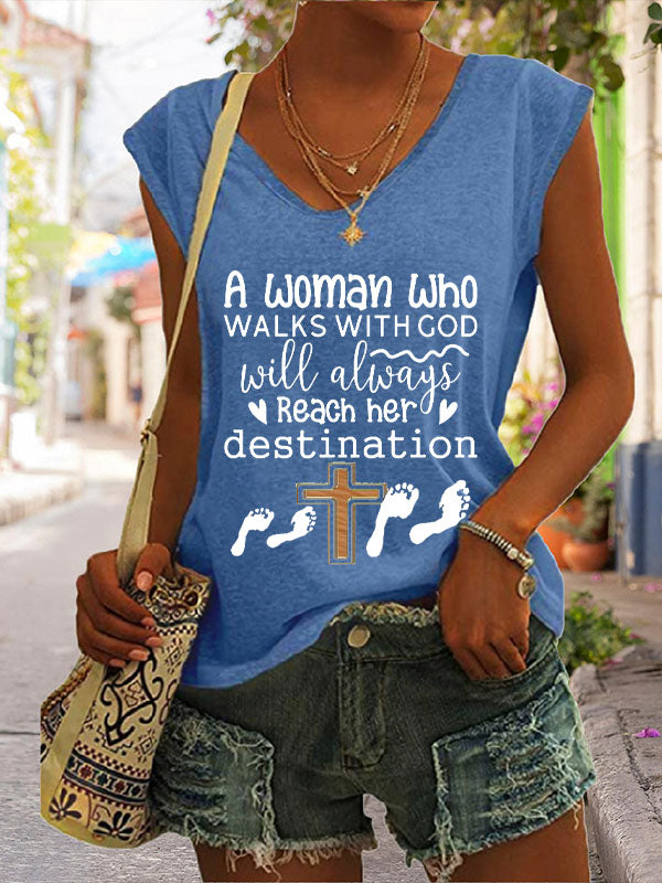 A Woman Who Walks With God Will Always Reach Her Destination Cap Sleeve T-Shirt