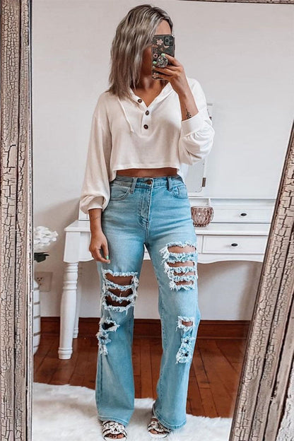 High Rise Ripped Straight Jeans