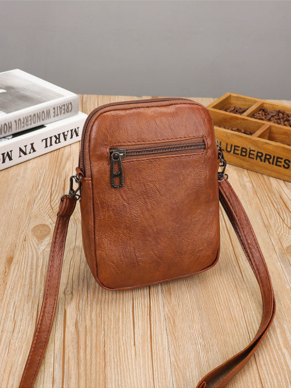 Vintage Studded Washed Leather Crossbody Bag